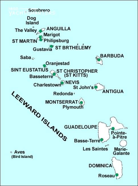 Drawing of Leeward islands of the Caribbean.