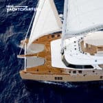 Aerial view of yacht under sail