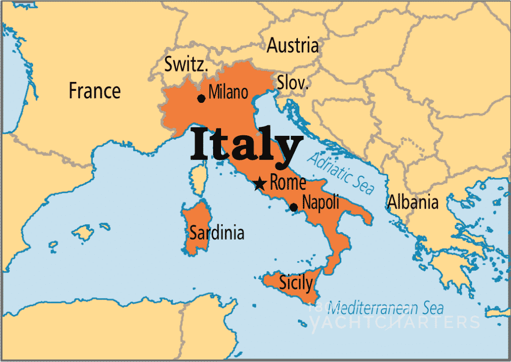 Italy map boot - countries in tan but boot in orange