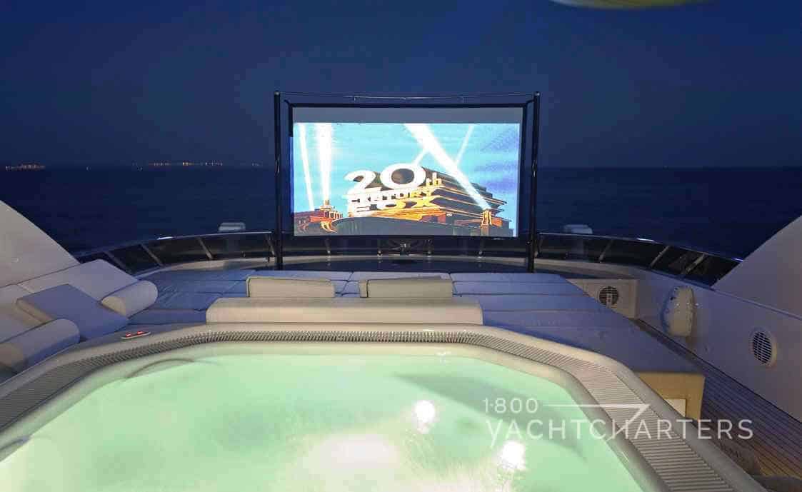 Superyacht cinema projection screen on sun deck