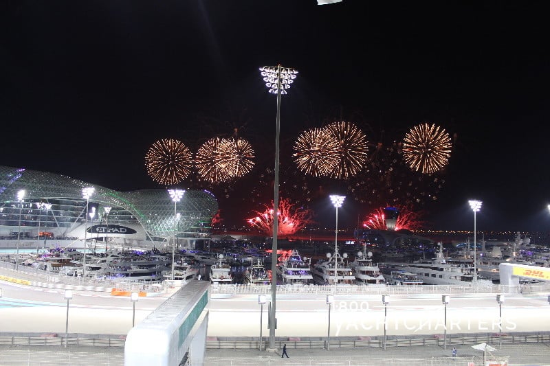 Fireworks overhead at the Abu Dhabi Grand Prix Yas Circuit
