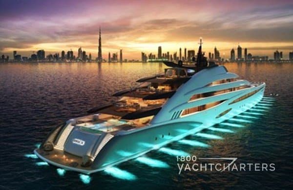 AMARA yacht with night lights on